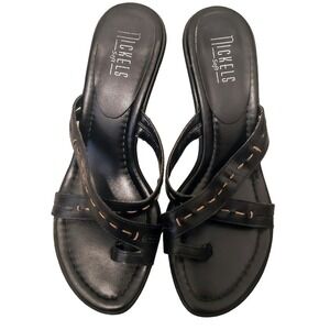 Nickels Black Soft Slip On Stitched Detailing Womens Sandals Size 7.5M